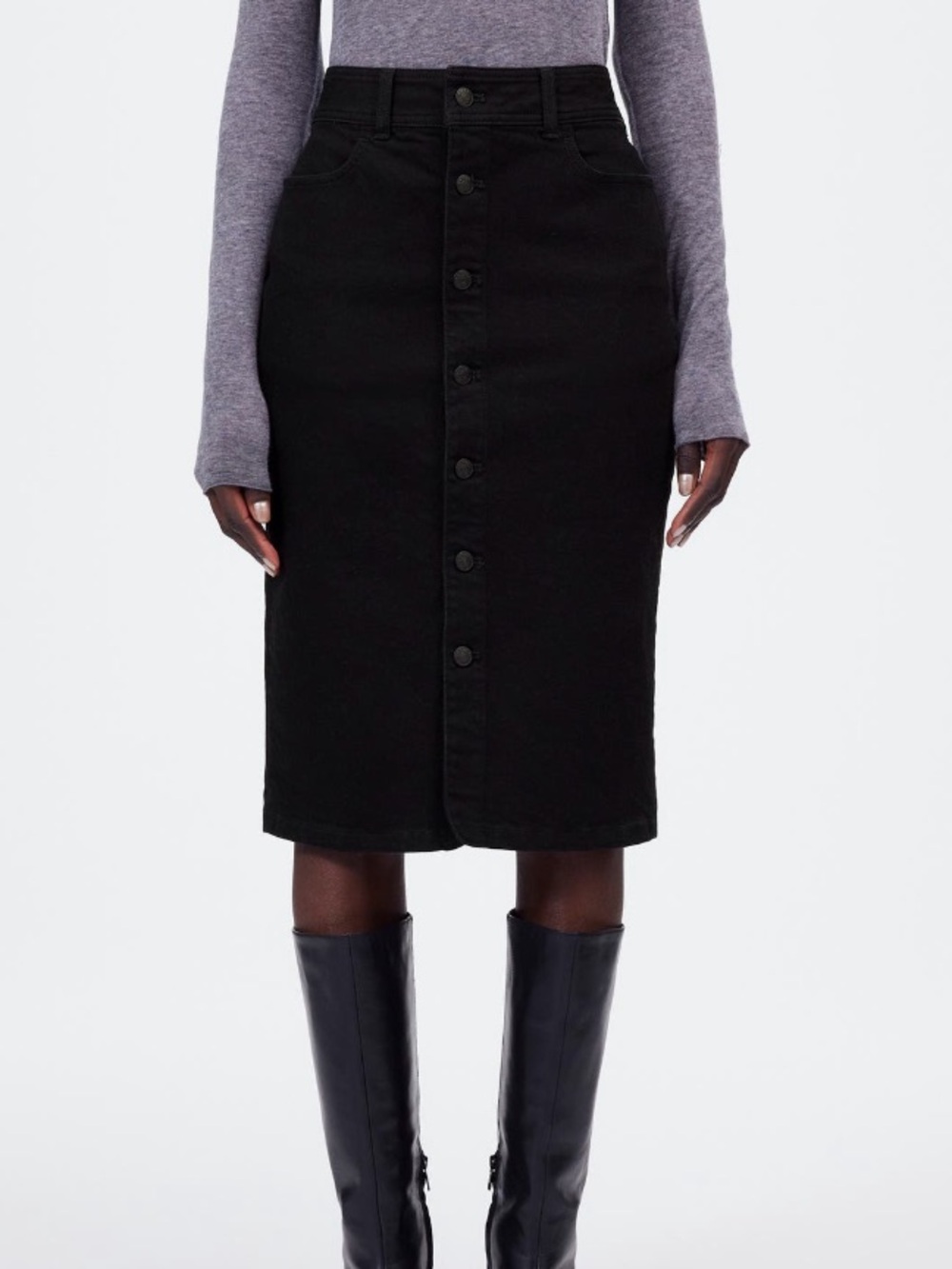 NWT Madewell Button Front Denim Midi Skirt, Clean Black Wash, Size 25
